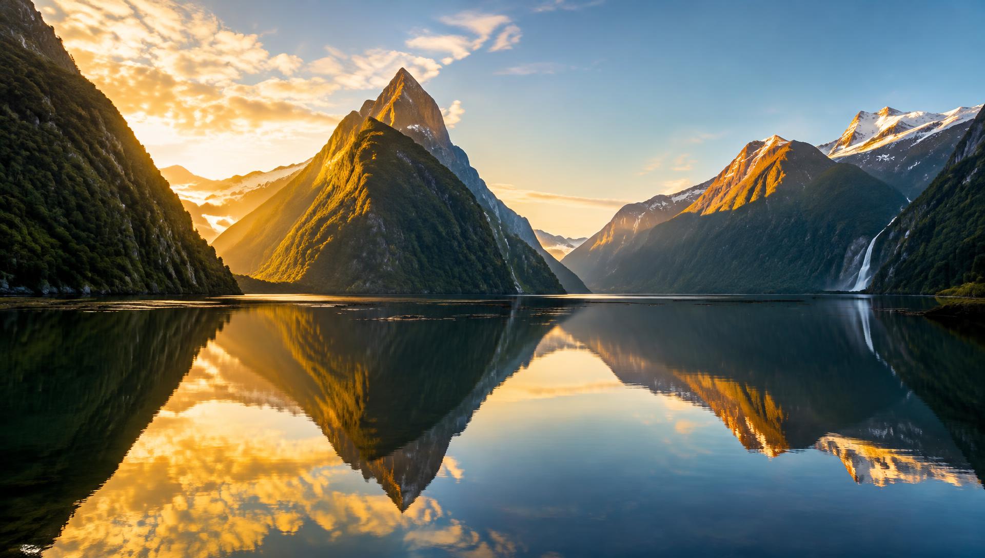 Milford Sound at sunrise
