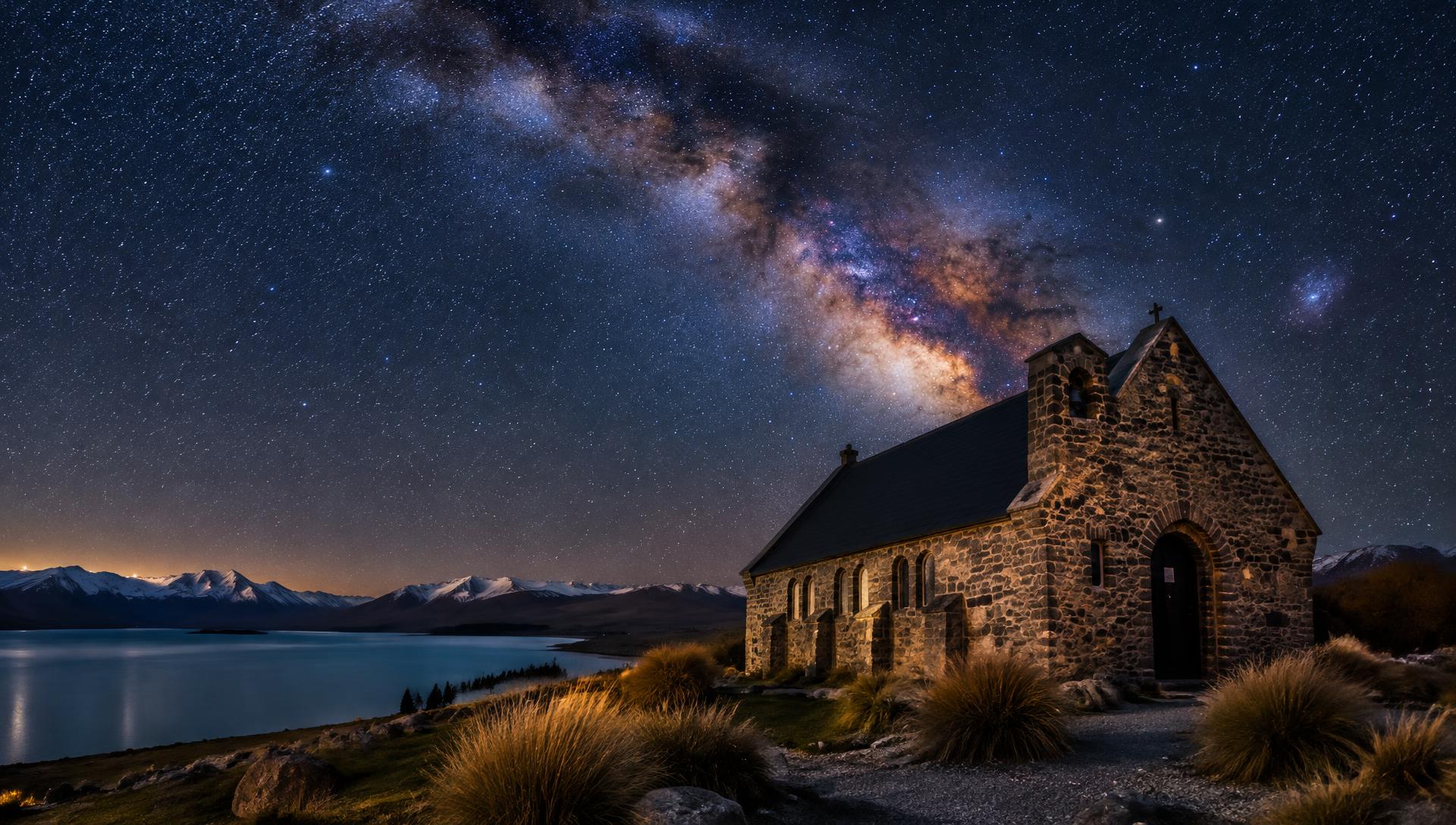 Lake Tekapo church under the Milky Way