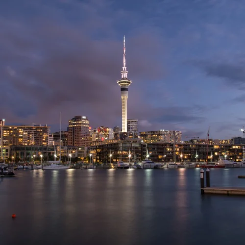 Auckland skyline and Sky Tower, New Zealand